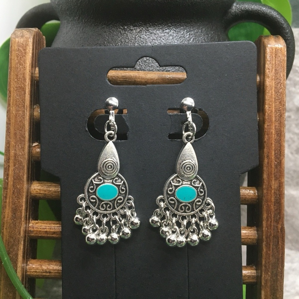 Chic Silver and Turquoise Chandelier Earrings - Picture 6 of 7